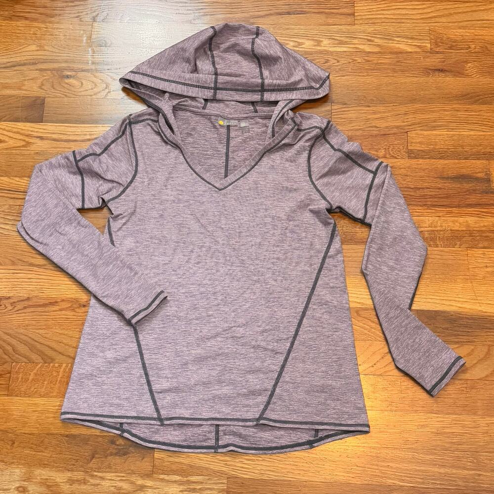 Zella Womens XS Light Purple Gray Striped Long Sleeve V-neck Hoodie Athletic Top